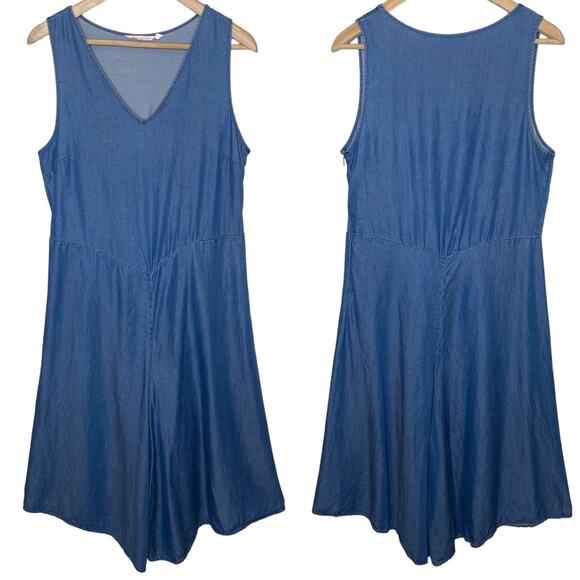 Soft Surroundings Tencel Chambray Wide Leg Crop Jumpsuit Sleeveless Blue Small - Picture 1 of 5